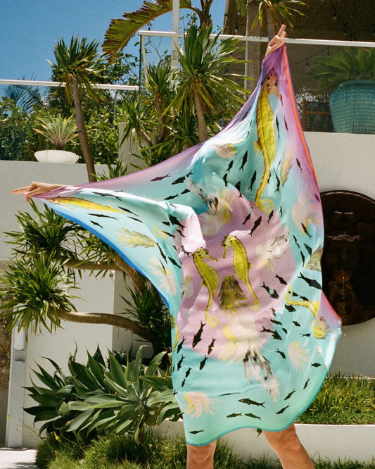 Seahorse XL silk scarf