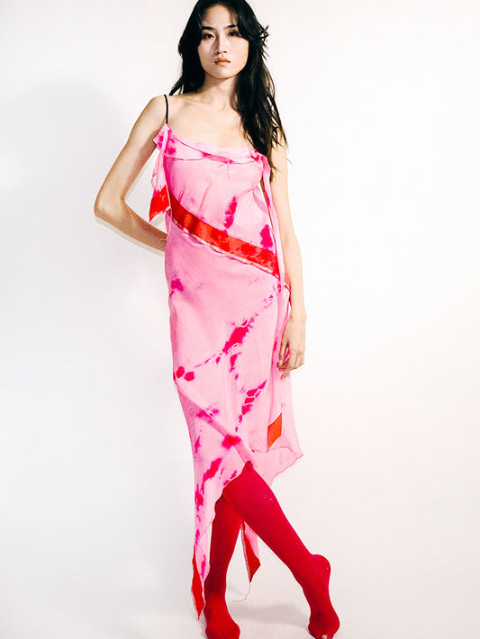 Tie-dye silk bias dress, one of a kind