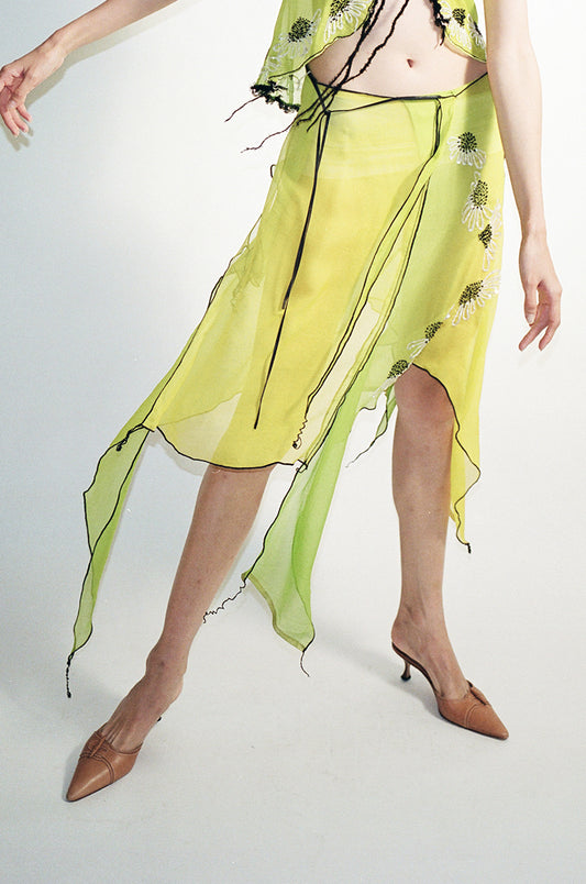 Muti sequin flower embroidered silk chiffon skirt