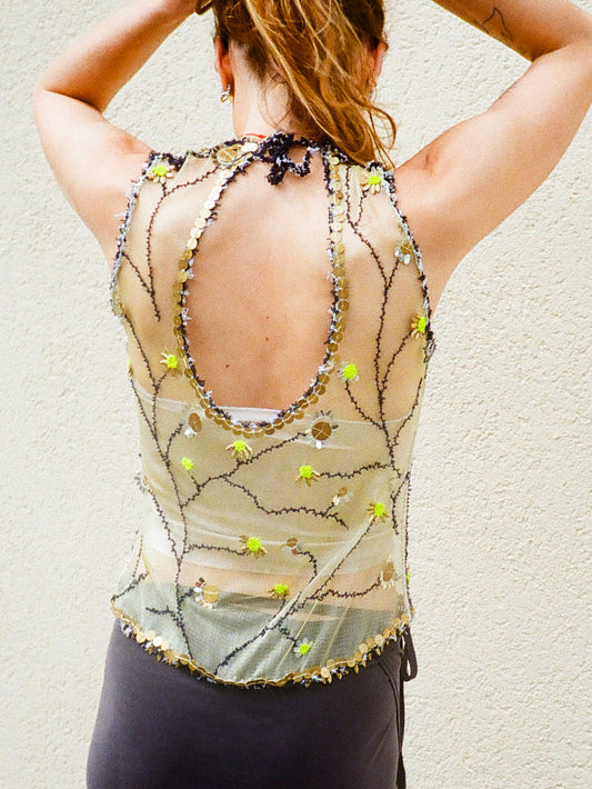 Neon brass flower jewel top