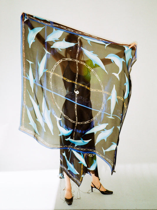 Dancing dolphin silk scarf