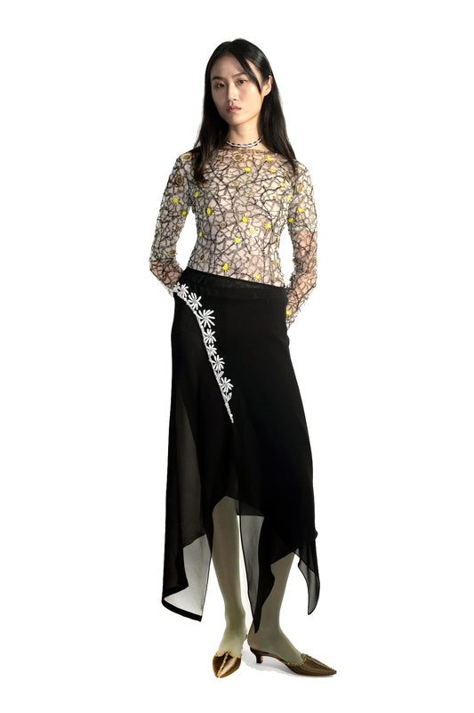 Daisy jewel embroidered simple wrap skirt