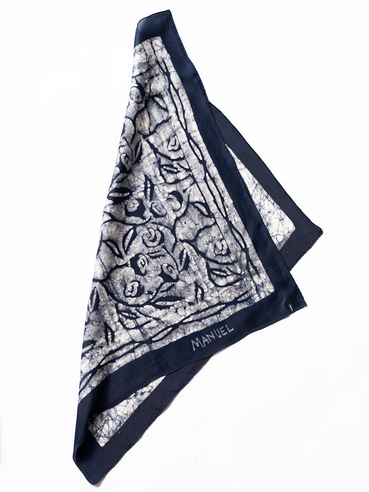 Batik rose XS swirl neck scarf with black border