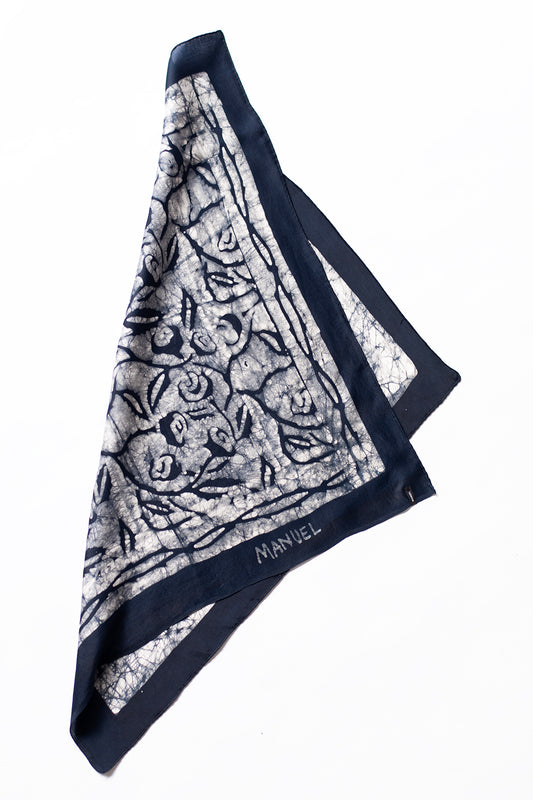 Batik rose XS swirl neck scarf with black border
