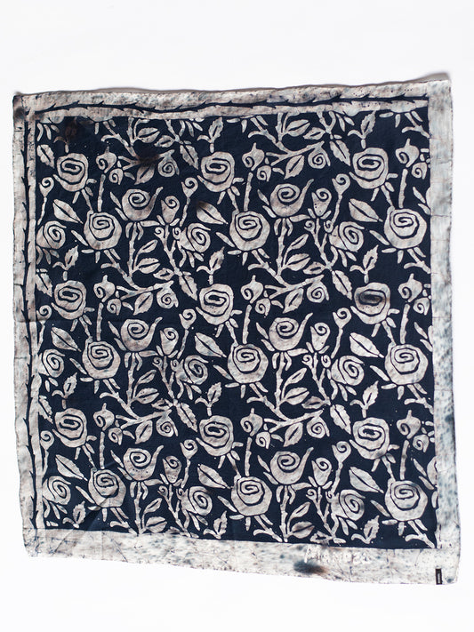 Batik allover rose neck scarf with white border