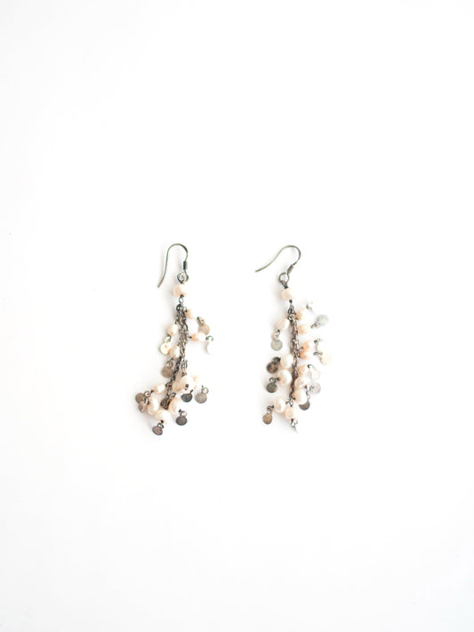 Silver and pearl chandelier earrings