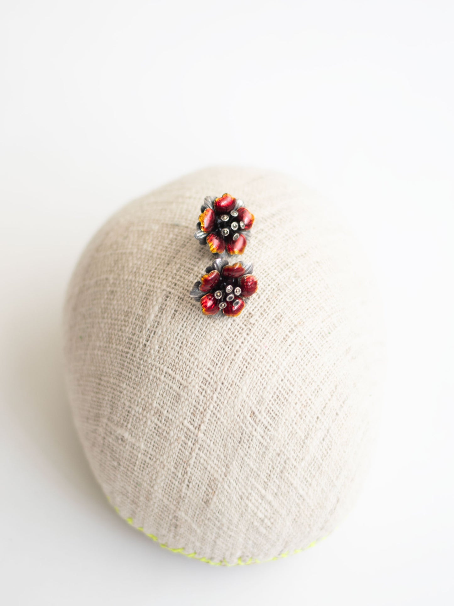 Silver & enamel red flower earrings