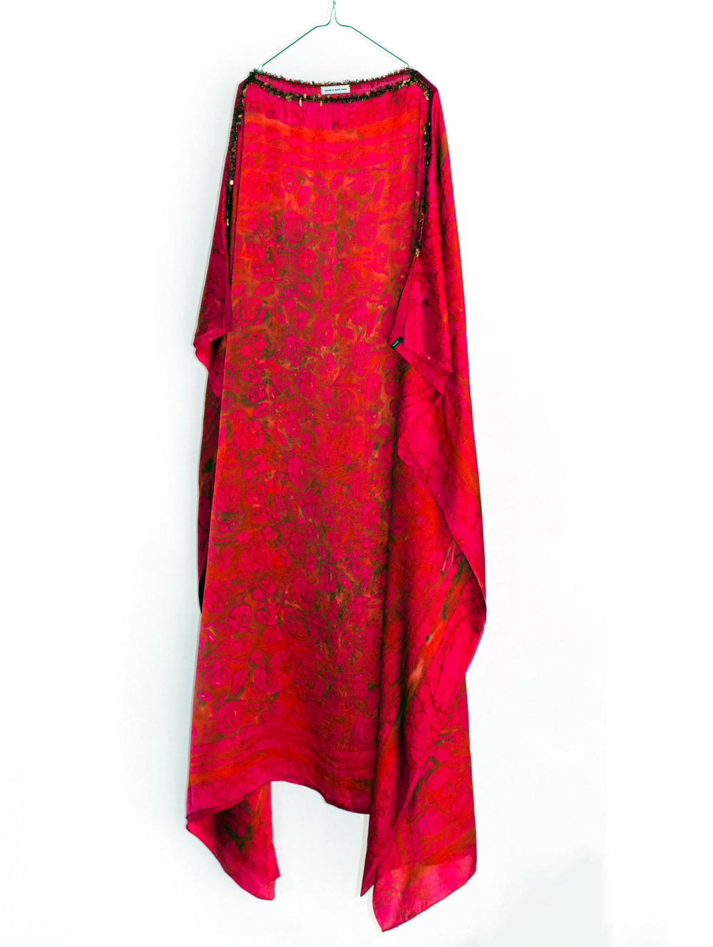 Double scarf red rose caftan with brass sequins