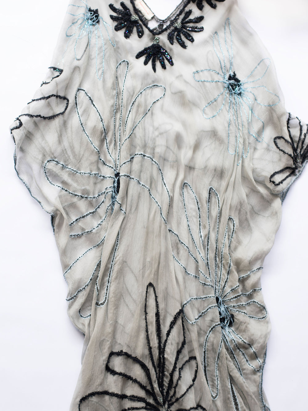 Hand painted embroidered thread silk caftan, one of a kind