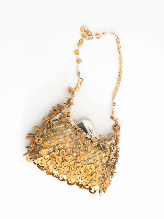 Gold brass mini embroidered bag