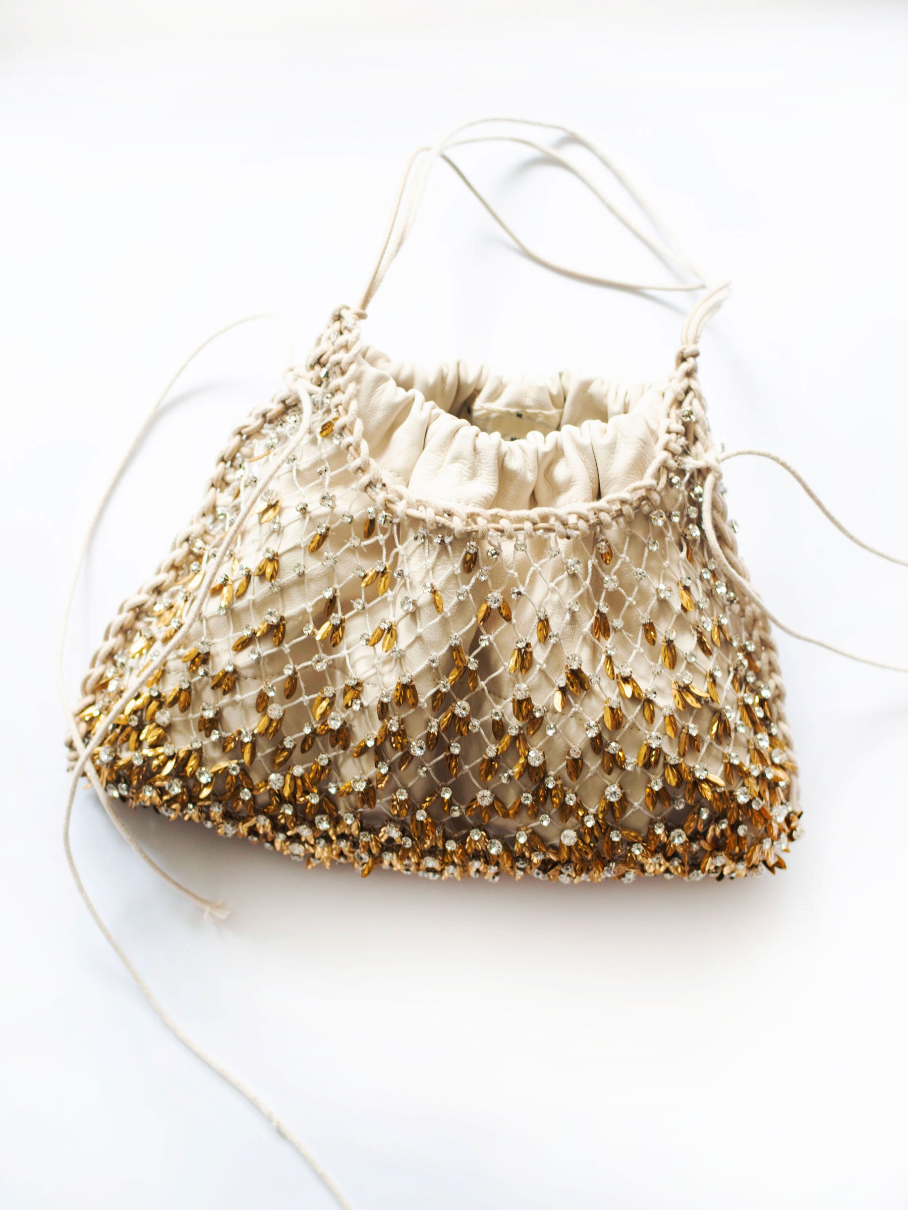 Soft napa embroidered net bag, one of a kind