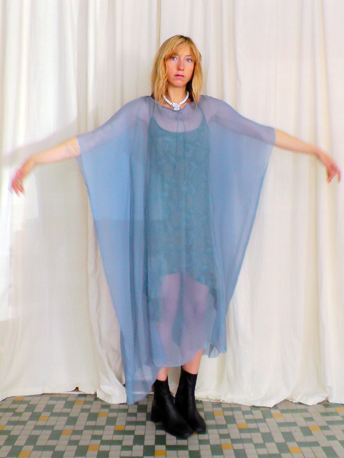 Silk chiffon sky caftan