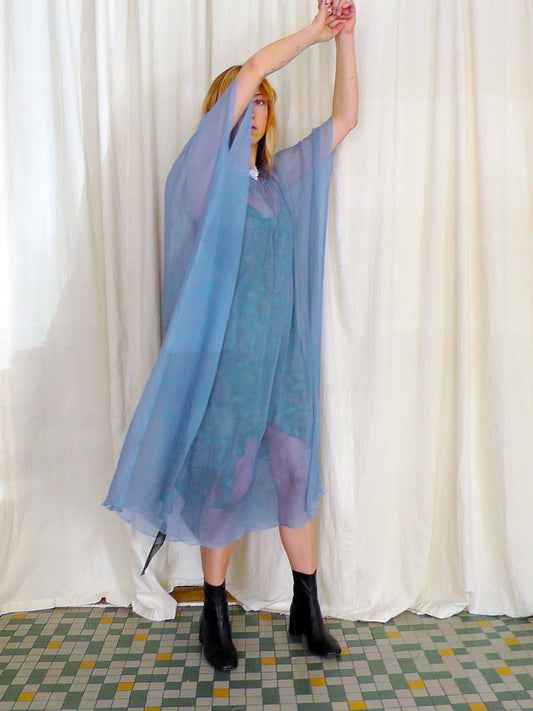 Silk chiffon sky caftan